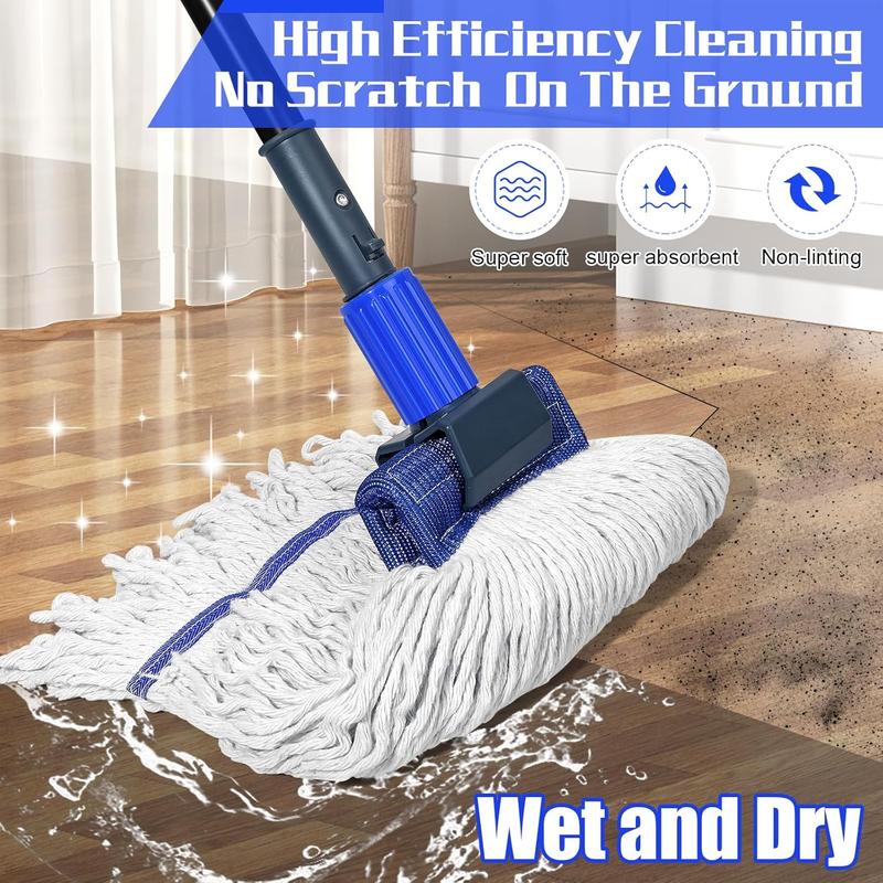 Commercial Mop Heavy Duty Industrial Cotton Mop,Looped-End String Wet Mop for Floor Cleaning with Long Handle, Janitorial Mop for Home,Garage,Office, Workshop, Warehouse