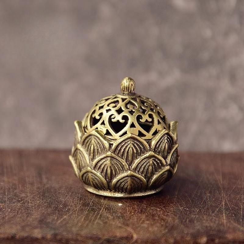 Ramadan Brass Lotus Design Incense Burner Freshener, Household Incense Holder, Candle Holder, Hollow out Design Ornaments, Table Decoration, Room Decor, Desktop Accessories