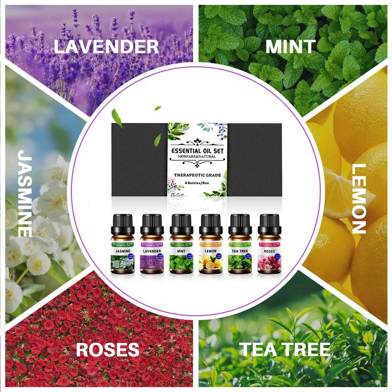 Spring 10ml Essential Oils Set for Diffusers Humidifier Air Purifier As Mother's Day Gift, Lavender, Jasmine, Lemon, Rose, Tea Tree, Mint,Scent Air Freshener