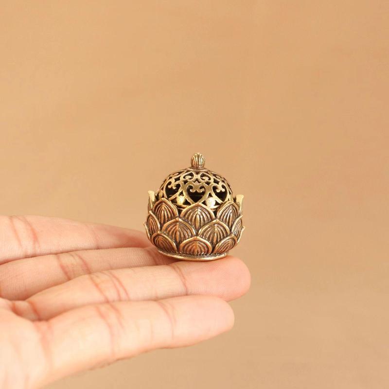 Ramadan Brass Lotus Design Incense Burner Freshener, Household Incense Holder, Candle Holder, Hollow out Design Ornaments, Table Decoration, Room Decor, Desktop Accessories