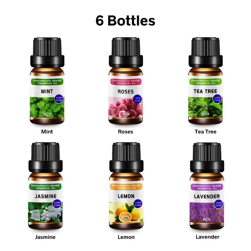 Spring 10ml Essential Oils Set for Diffusers Humidifier Air Purifier As Mother's Day Gift, Lavender, Jasmine, Lemon, Rose, Tea Tree, Mint,Scent Air Freshener