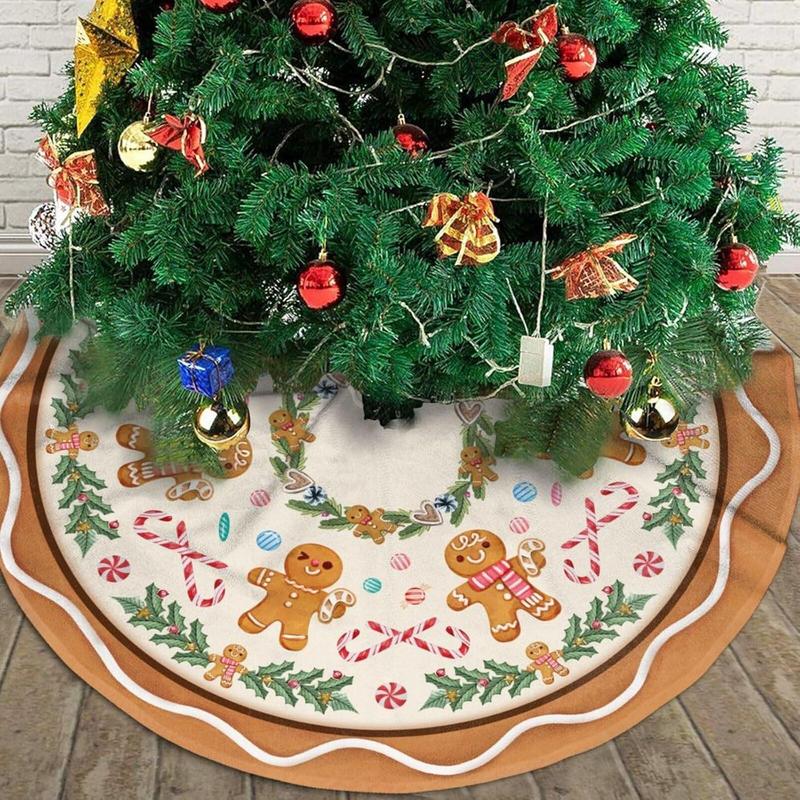 Candy Cane Pattern Christmas Tree Skirt, 1 Count Round Traditional Christmas Tree Skirt, Holiday Decoration, Christmas Decor Supplies, Home Decor, Room Decor, Gift Ideas