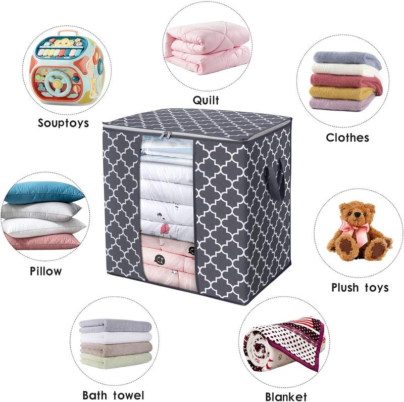 Storage Bags [3 Pack 100L] Large Blanket Clothes Organization and Storage Containers for Comforters,Bedding, Foldable Organizer with Reinforced Handle, Clear Window, Sturdy Zippers,Gray