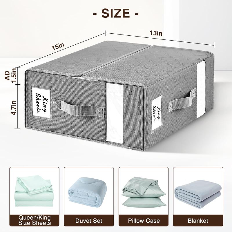 4or6 pack XL Linen Storage Foldable Bed Sheet Organizer with Window for Blankets & Duvet Covers