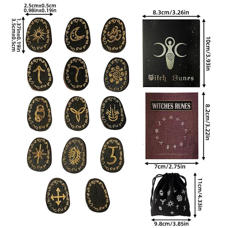 Wooden Viking Rune Set, 14pcs set Engraved Energy Stone Runas for Altar Divination Spiritual Mediation, Wiccan Witch, Christmas Gift