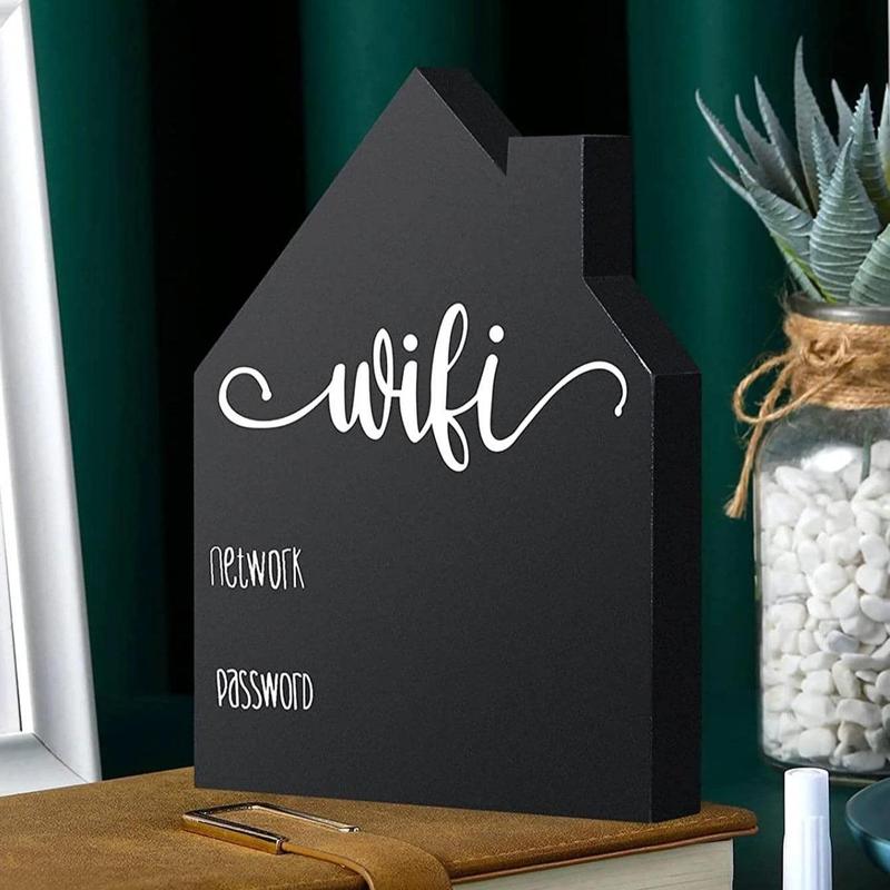 Wifi Password Sign & Erasable Pen Set, 1 Set Creative Wooden Wifi Password Sign with Pen, Decor Ornaments for Home Business Center