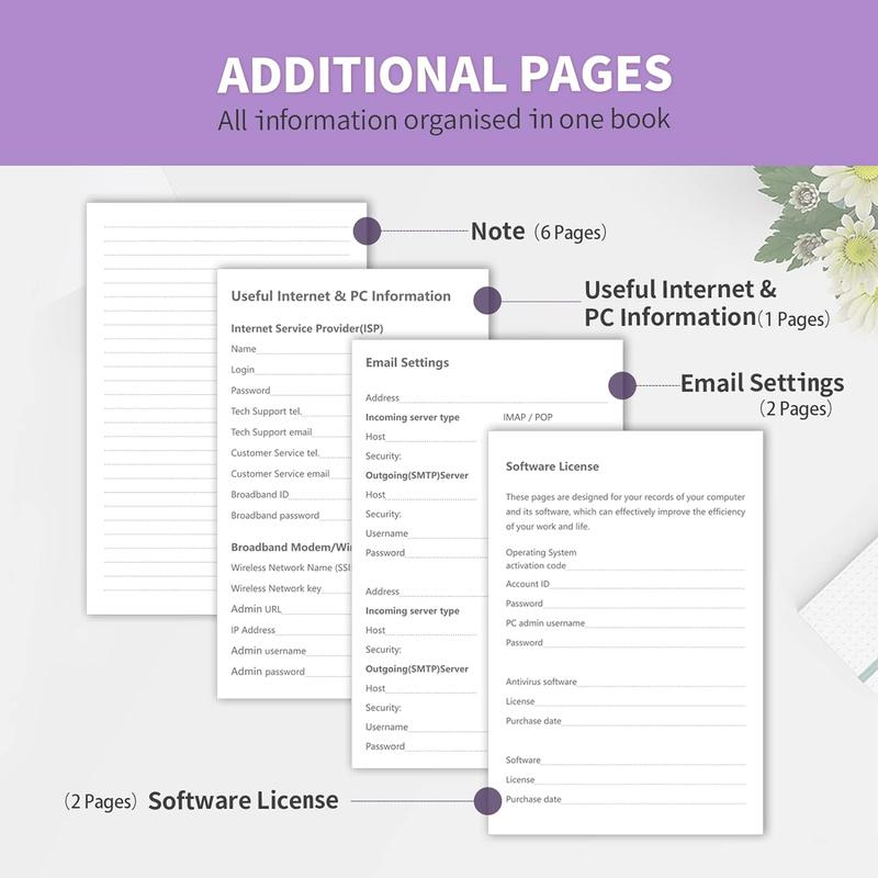 Password Book with Alphabetical Tabs, Hardcover Password Keeper, Password Notebook Organizer for Computer and Internet Address Website Login, Gifts for Home and Office, 4.4''x 5.8''- Purple