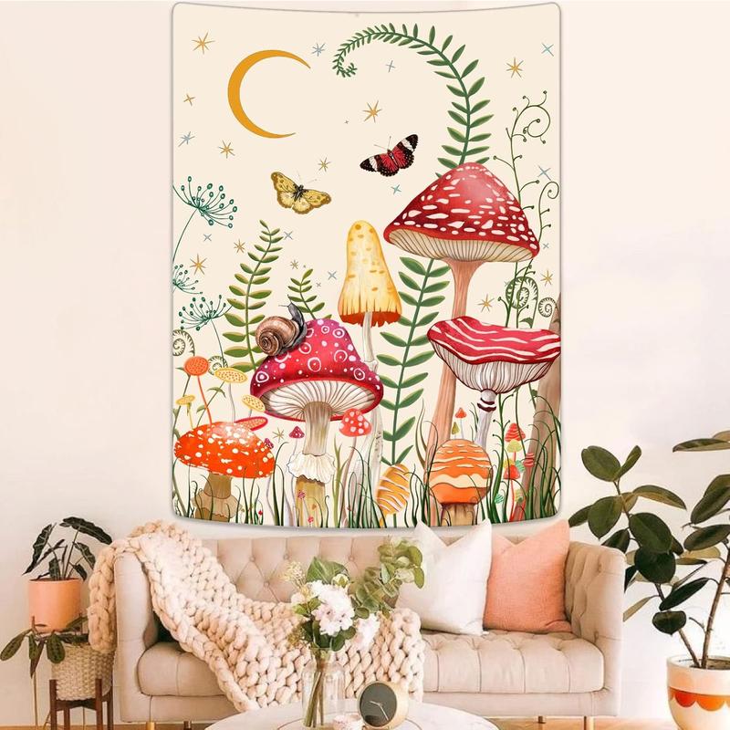 Zussun Teal Mushroom Tapestry Moon Star Tapestries for Bedroom Aesthetic Starry Night Green Plant Tapastrys Wall Hanging Butterfly Snail Frog Wall Tapestry for Living Room Dorm (Green, 48