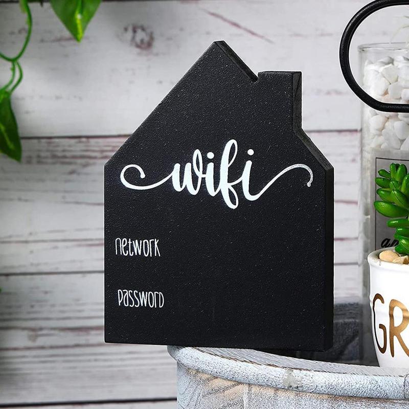 Wifi Password Sign & Erasable Pen Set, 1 Set Creative Wooden Wifi Password Sign with Pen, Decor Ornaments for Home Business Center