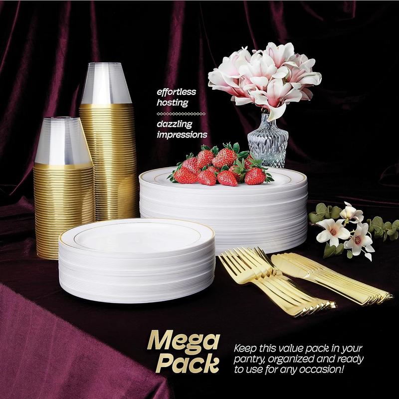 100 Pack Gold Plastic Cups For Party - Plastic Cups 9 oz - Party Cups Disposable - Premium Heavy Duty Gold Cups - Disposable Wine Glasses For Wedding - Plastic Wine Glasses Disposable Cups