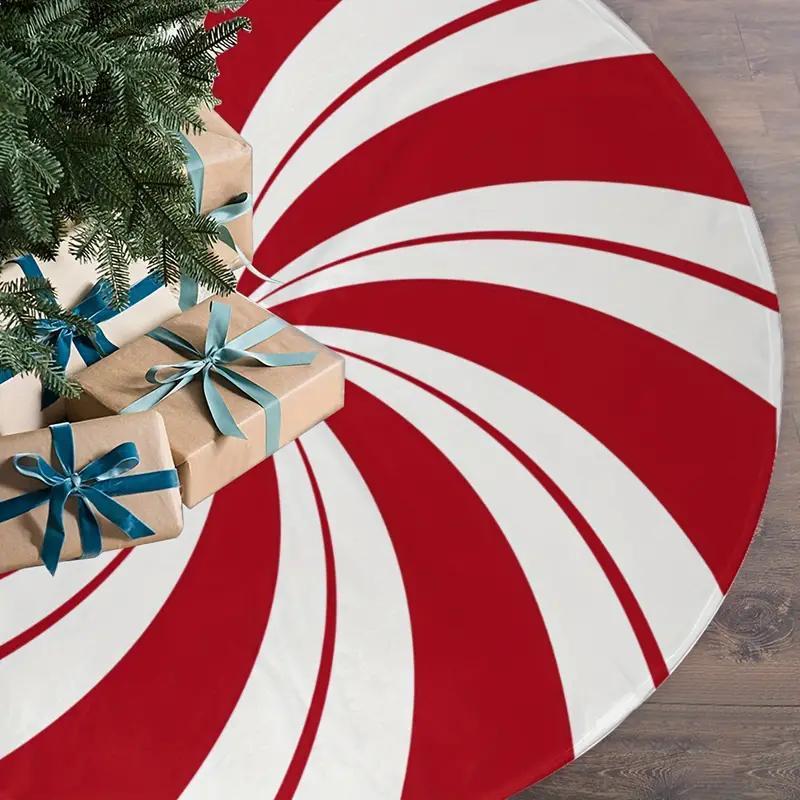 Candy Cane Pattern Christmas Tree Skirt, 1 Count Round Traditional Christmas Tree Skirt, Holiday Decoration, Christmas Decor Supplies, Home Decor, Room Decor, Gift Ideas