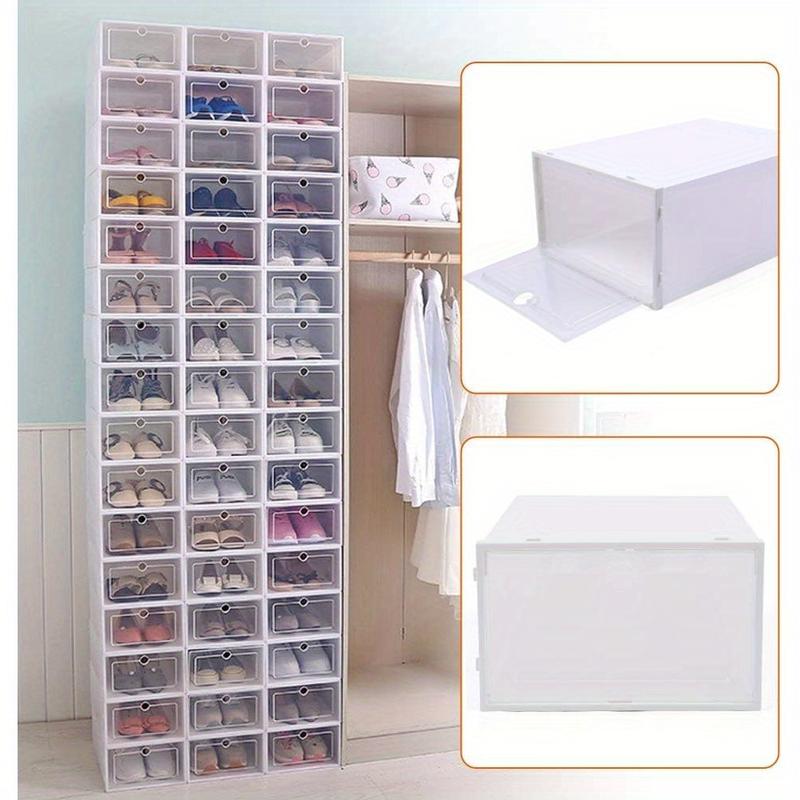 12  24 Pack Stackable Clear Plastic Shoe Storage Boxes Clamshell Shoebox Foldable Shoe Organizer Shoe Container With Round Holes