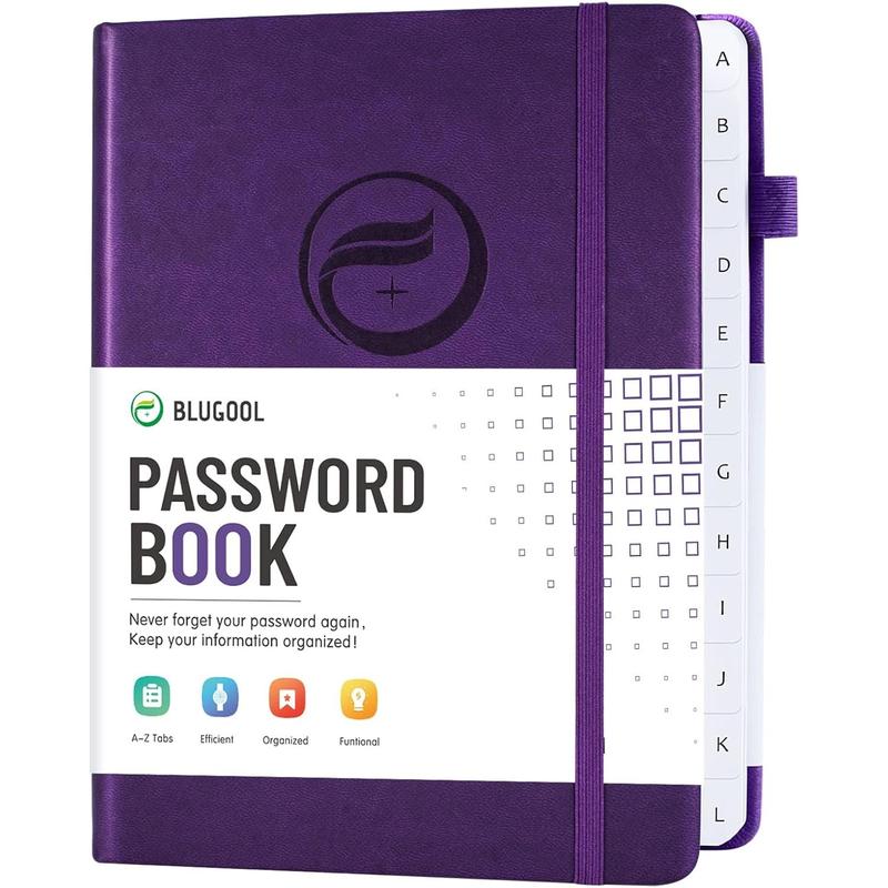 Password Book with Alphabetical Tabs, Hardcover Password Keeper, Password Notebook Organizer for Computer and Internet Address Website Login, Gifts for Home and Office, 4.4''x 5.8''- Purple