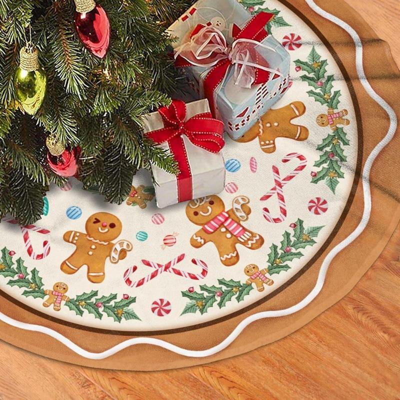 Candy Cane Pattern Christmas Tree Skirt, 1 Count Round Traditional Christmas Tree Skirt, Holiday Decoration, Christmas Decor Supplies, Home Decor, Room Decor, Gift Ideas