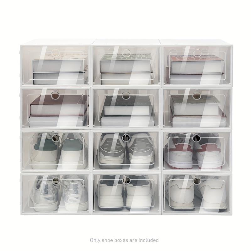 12  24 Pack Stackable Clear Plastic Shoe Storage Boxes Clamshell Shoebox Foldable Shoe Organizer Shoe Container With Round Holes