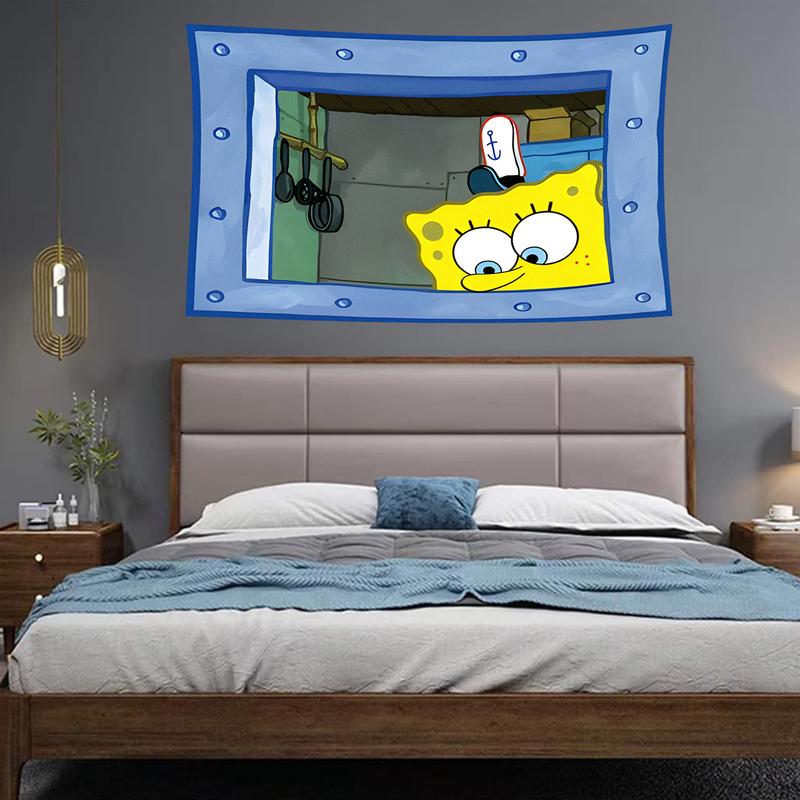 Spongebob cartoon character flag Funny Poster Hanging Flag 3x5ft Banner Polyester Durable Anti-fading Flag Suitable for Indoor Outdoor College Dorm Party Decoration Wall Hanging Flag