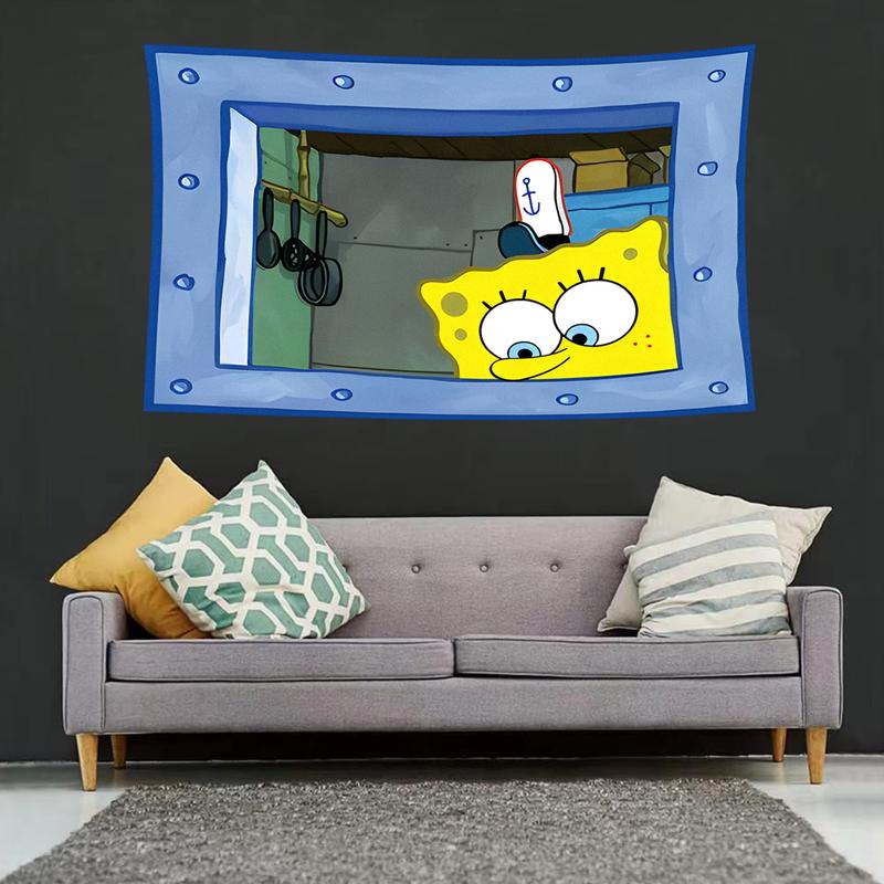 Spongebob cartoon character flag Funny Poster Hanging Flag 3x5ft Banner Polyester Durable Anti-fading Flag Suitable for Indoor Outdoor College Dorm Party Decoration Wall Hanging Flag