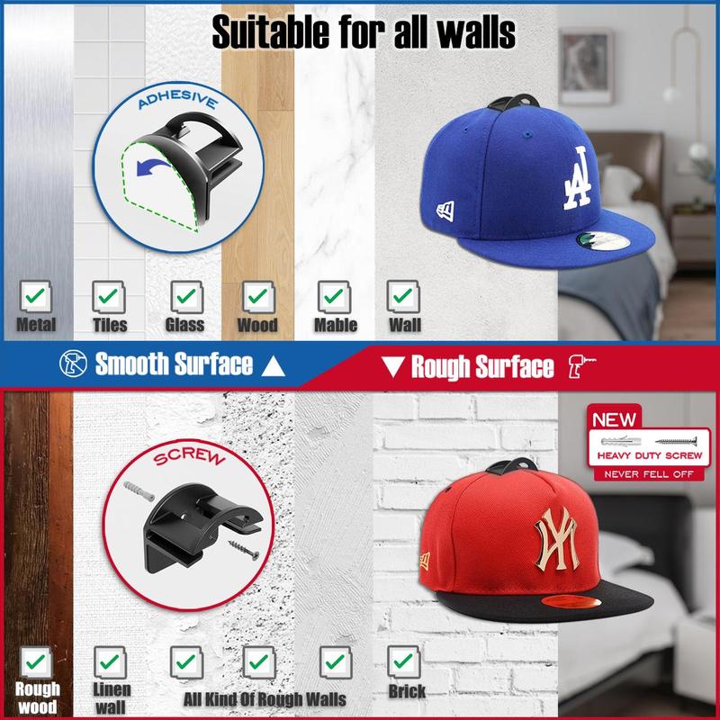 Baseball Cap Storage Hook, Self-adhesive Hat Hook, Multifunctional Hat Storage Rack, Hat Display Rack for Home, Bedroom, Clothing Store