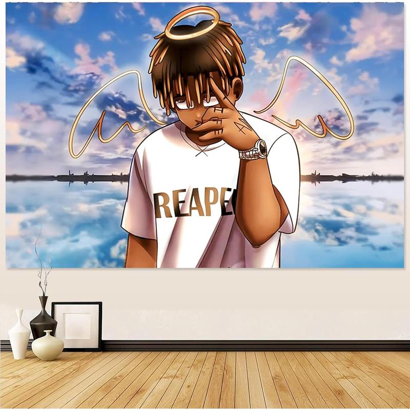 Juice Wrld Rapper Tapestry for Bedroom, Rapper Wall Hanging Decor,Cartoon Posters for Room Aesthetic, Living Room Bedroom Home Decor,60 x 40 inches