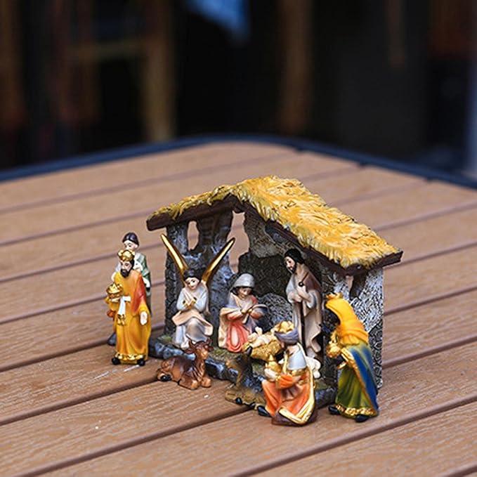 Lucky angel Set of Christ Birth of Jesus Ornament Gifts Nativity Craft Resin Nativity Scene Decor Catholic Desktop Figures