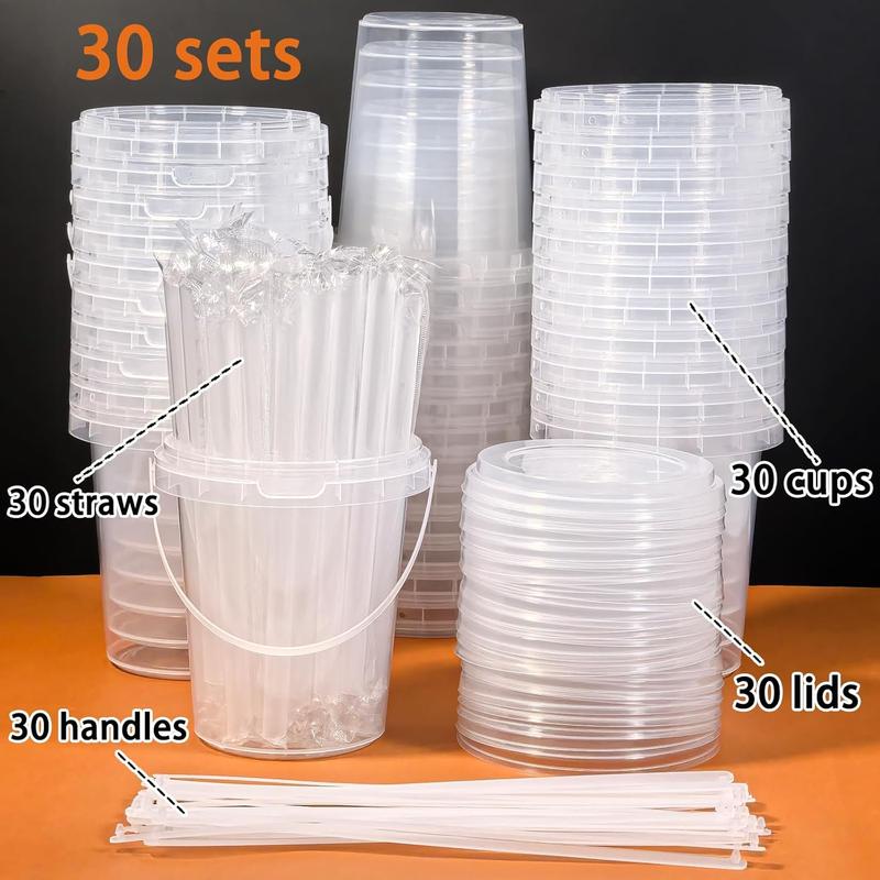 30 sets disposable plastic cup with lid and straw, reusable and suitable for outdoor travel beverage packaging pool party supplies beach party supplies picnic supplies