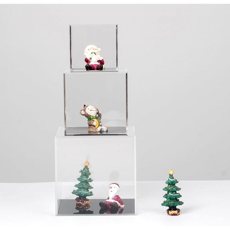 Clear Self-Assembly Acrylic Boxes for Display, Transparent Display Case with Black Base and Lid, Cube Countertop Storage Boxes Glass Case