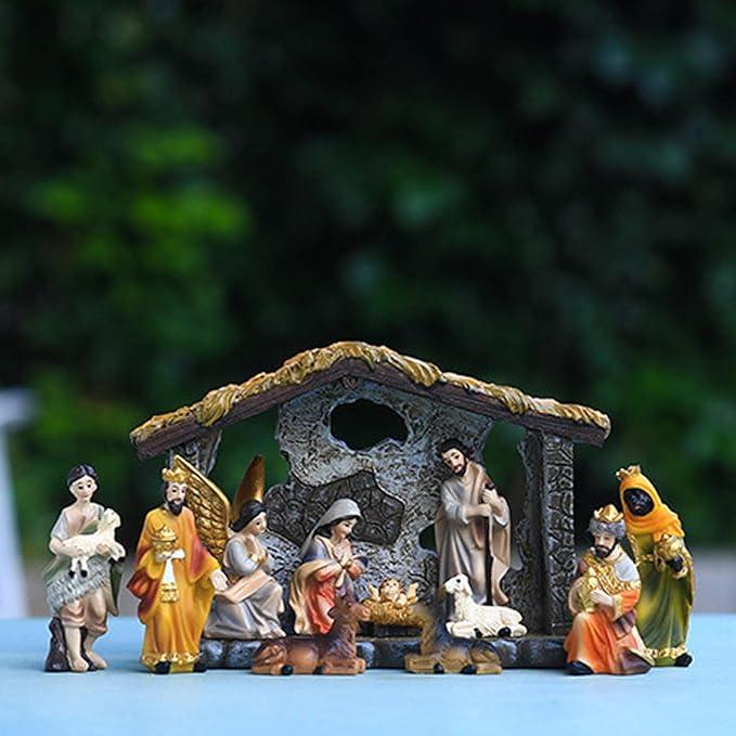 Lucky angel Set of Christ Birth of Jesus Ornament Gifts Nativity Craft Resin Nativity Scene Decor Catholic Desktop Figures