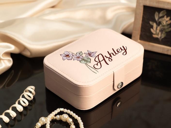 Floral Jewelry Case, Personalized Birth Flower Jewelry Box, Birthday Gifts, Gift for Her, Travel Jewelry Organizer, Birth Month Jewelry Box, Gift for Her, Bridesmaid Gift, Wedding Gift