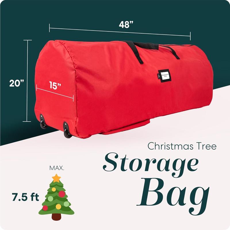 Rolling Tree Storage Bag - For 9-Foot Artificial Christmas Holiday Tree. Zippered Bag, Carry Handles and Wheels for Easy Transport. Protects Against Dust, Insects, and Moisture.