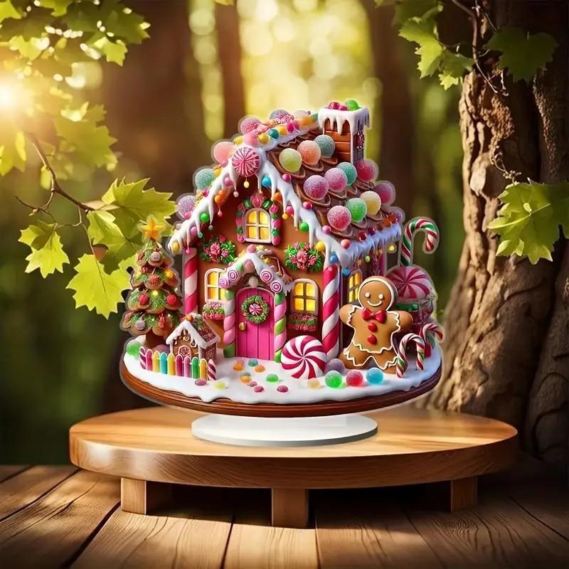 Gingerbread House Design Acrylic Decoration, 1 Count Cute House Shaped Desktop Ornament, Waterproof & Scratch-resistant Tabletop Display for Office Parties & Home