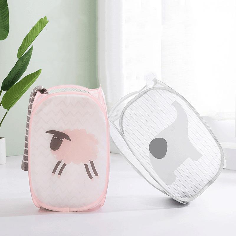 Foldable Laundry Basket, 2 Counts Cartoon Pattern Clothes Toy Doll Books Sundries Storage Basket, Home Organizer for Bedroom Bathroom Dormitory