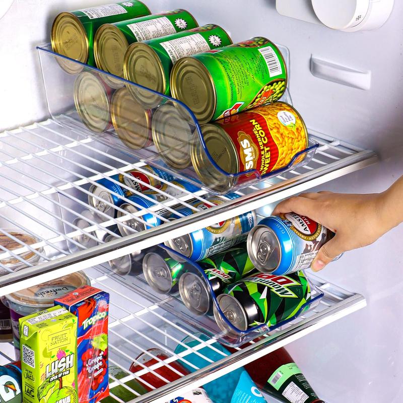 Clear Soda Can Organizer - Fridge Organizer Bins - Set of 4 Drink Organizer For Fridge or Countertop - Soda Can Dispenser For Refrigerator Organizing - Fridge Organization and Storage