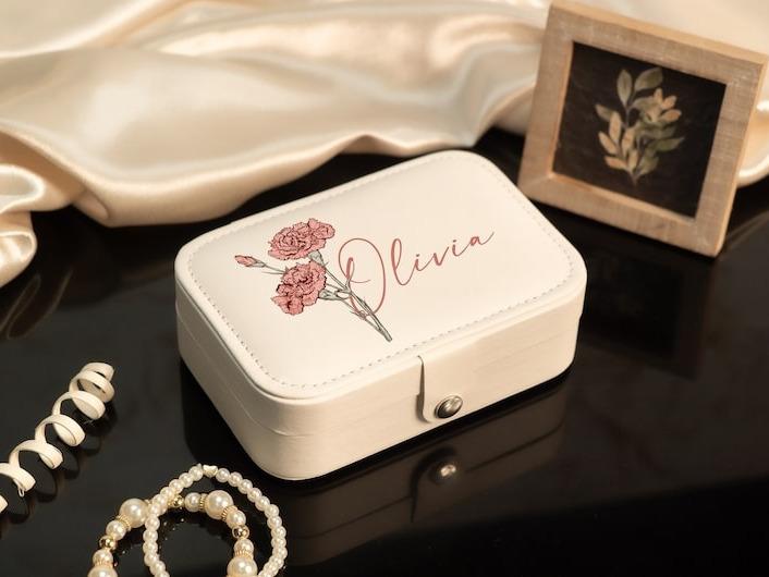 Floral Jewelry Case, Personalized Birth Flower Jewelry Box, Birthday Gifts, Gift for Her, Travel Jewelry Organizer, Birth Month Jewelry Box, Gift for Her, Bridesmaid Gift, Wedding Gift