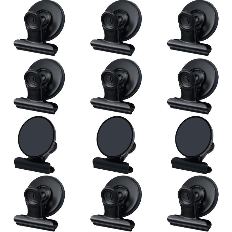 12pack Fridge Magnets Refrigerator Magnets Magnetic Clips Heavy Duty Detailed List Display Paper Fasteners on Home& Office& Teaching (Black, 12) Organiser