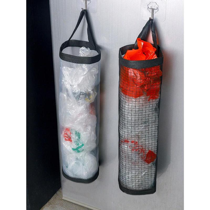 1pc Hanging Garbage Bag Storage Plastic Bag Holder Mesh Hanging Storage Dispensers Foldable Breathable Washable Hanging Mesh Garbage Bag Organizer Home Kitchen Supplies