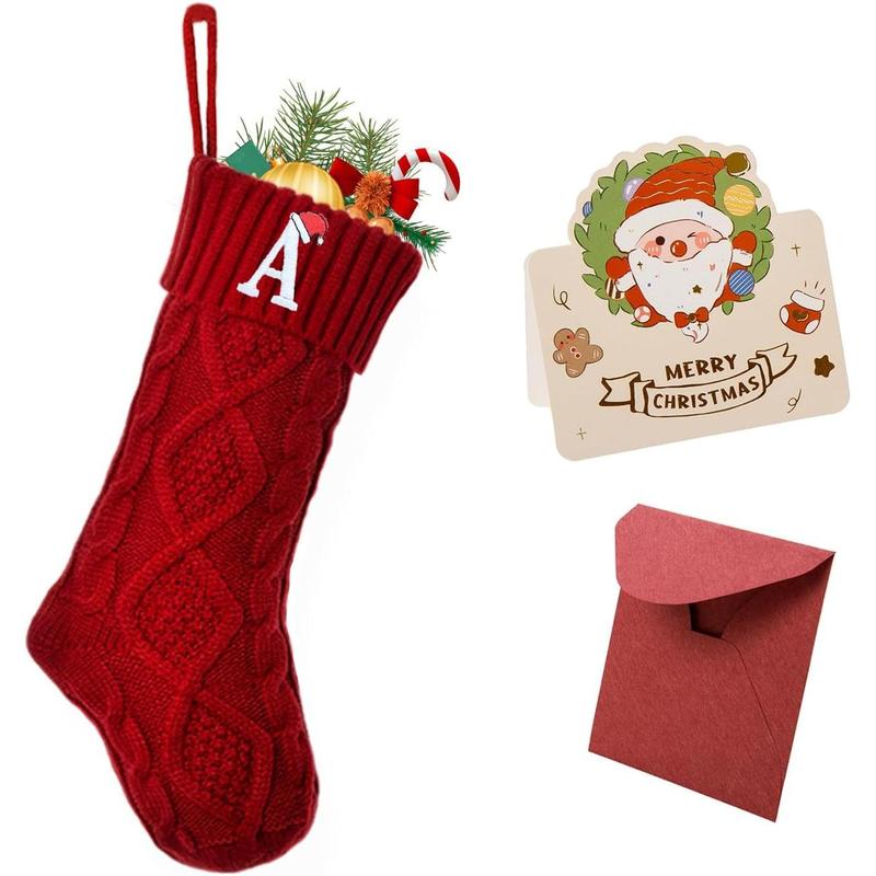 Ulico Christmas Stockings with Initials, 18’’ Large Embroidered Monogram Knit Christmas Stocking,Xmas Stocking for Kids, Holiday and Family Stocking for Fireplace or Party Decoration Red Letter A