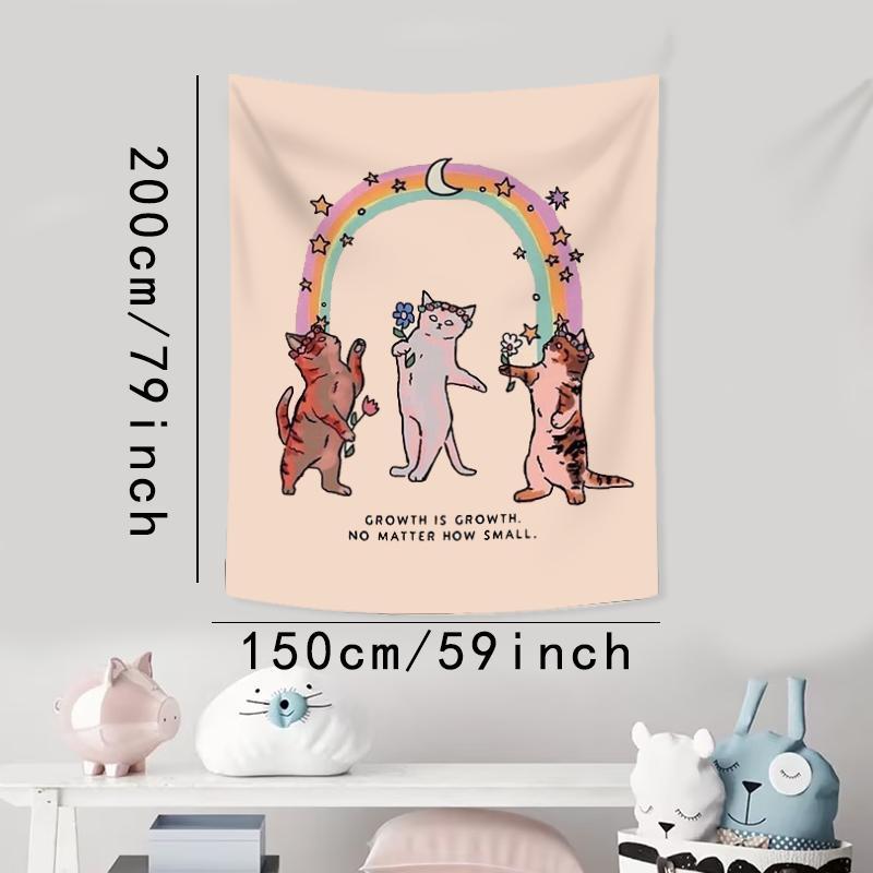 Cute Cat Pattern Tapestry, 1 Count Inspirational Polyester Wall Hanging for Living Room, Dorm Decor, Birthday Gift with Installation Kit