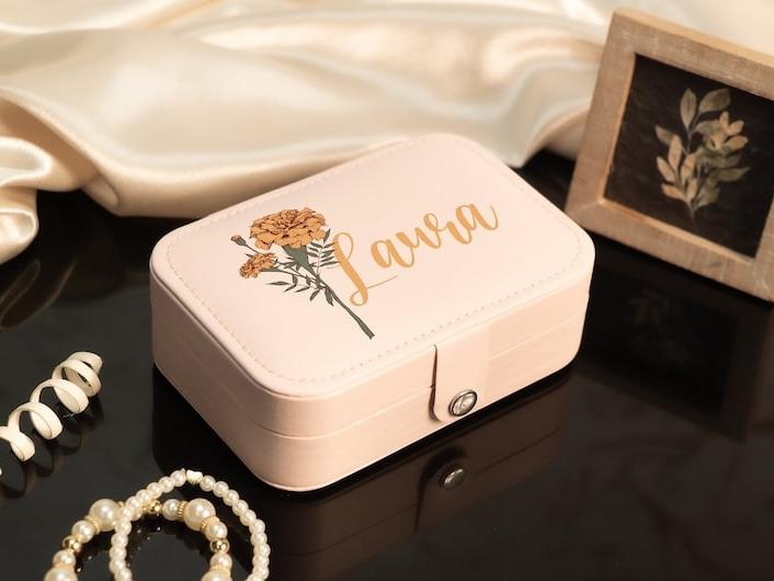 Floral Jewelry Case, Personalized Birth Flower Jewelry Box, Birthday Gifts, Gift for Her, Travel Jewelry Organizer, Birth Month Jewelry Box, Gift for Her, Bridesmaid Gift, Wedding Gift