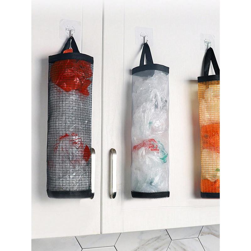 1pc Hanging Garbage Bag Storage Plastic Bag Holder Mesh Hanging Storage Dispensers Foldable Breathable Washable Hanging Mesh Garbage Bag Organizer Home Kitchen Supplies