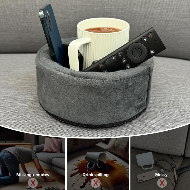 Couch Cup Holder Pillow, Sofa and Bed Organizer  for Drinks, Remotes, Phones (Gray)