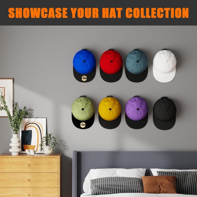 24 Pack Adhesive Hat Hooks for Wall, Strong Hat Rack for Baseball Caps, Minimalist Hat Organizer Display for Home Decor, Hat Hold Hanger for Wall, Door, Closet, No Drilling - USA Patented (Black)