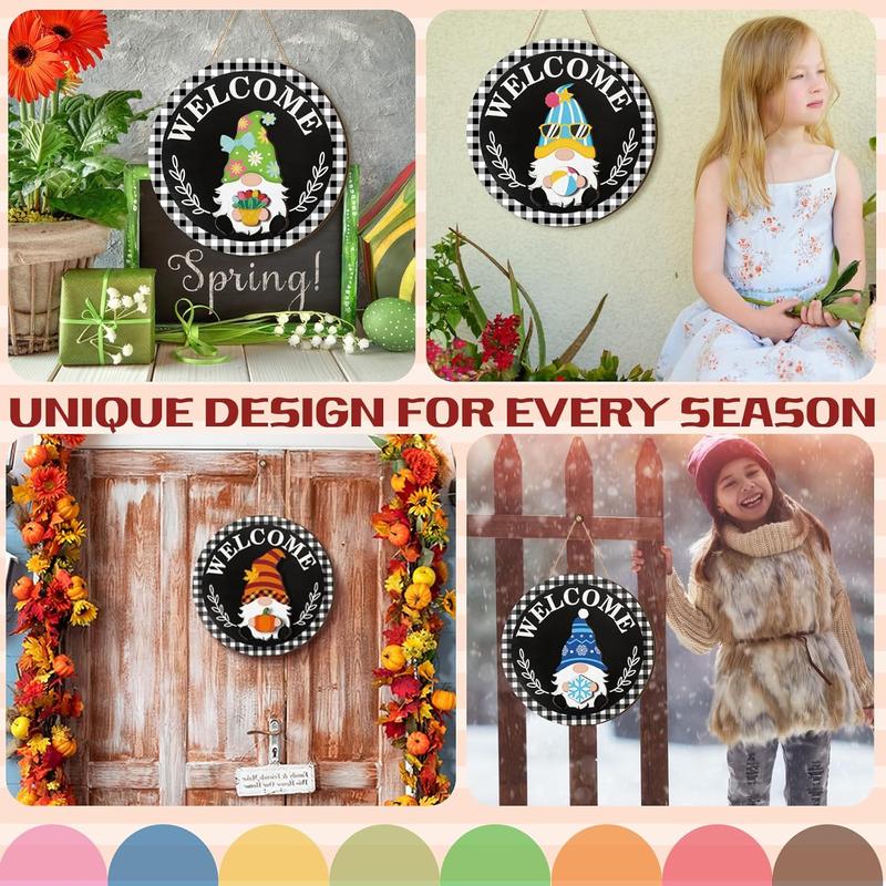 Interchangeable Wooden Gnome Decor with Magnet Pieces and Detachable Hats - Holiday Seasonal Gnome Decorations for Home (Trendy Style) Christmas Light