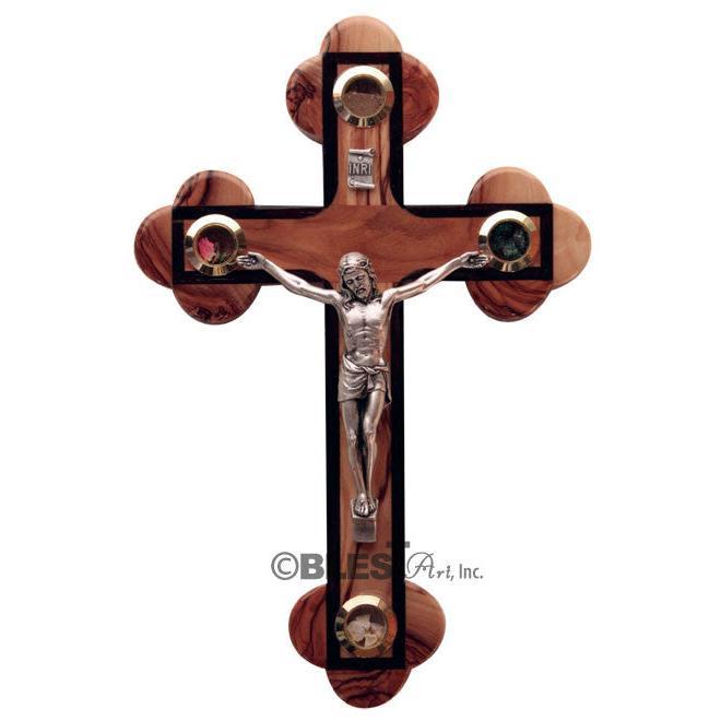 Roman Crucifix with Walnut edges and Holy Items, Different sizes available