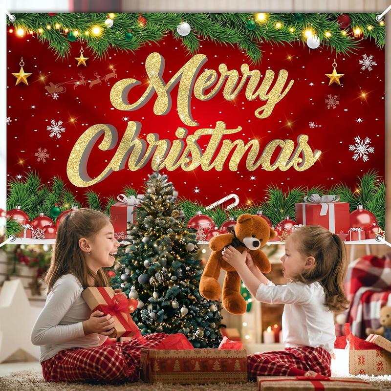 Large Merry Christmas Banner 72x44 Inch Christmas Backdrop for Christmas Party Decorations, Family Gatherings, Photo Shoots and Holiday Decor for  Party-Christmas Wall Banner