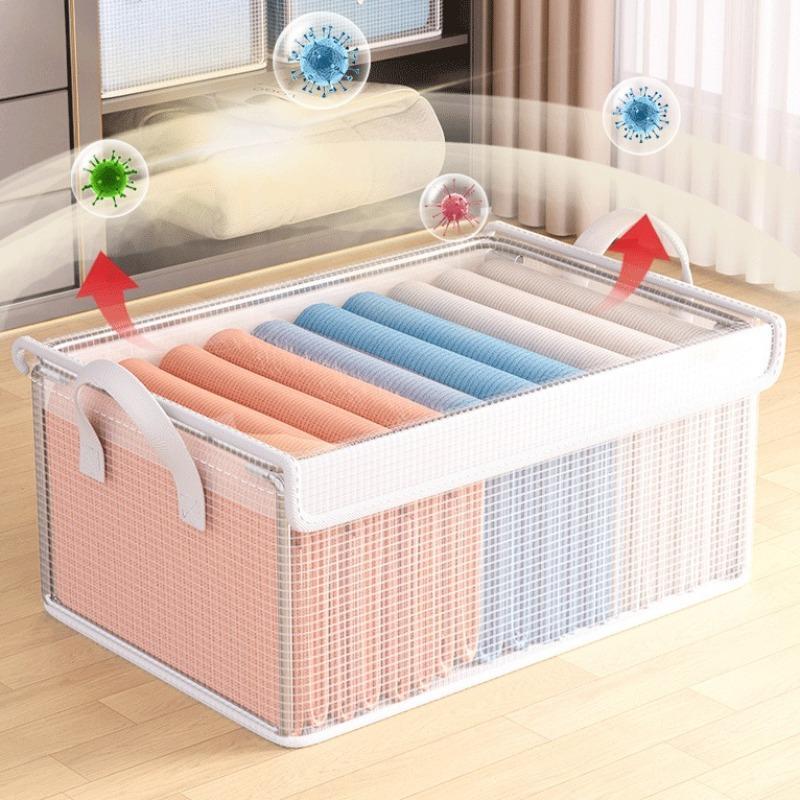 Clear Clothes Storage Box with Handle & Lid, 1 Count Foldable Waterproof Clothes Storage Organizer, Clothes Storage Box for Home Bedroom Wardrobe