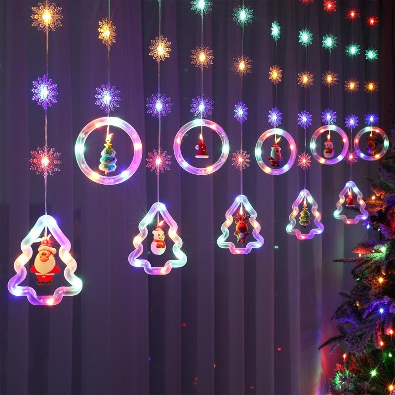 LED Window Curtain Light with Snowflake, USB Operated LED Hanging Ring and Christmas Tree Light with Ornament, Novelty Lighting for Bedroom Wedding Party Wall