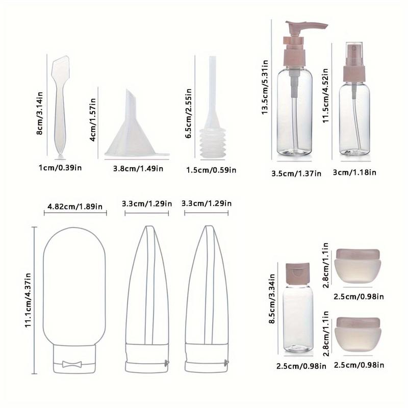 Travel Cosmetic Lotion Refillable Bottle Set, 11pcs Portable Empty Liquid Container Set, Skincare Tools for Women & Girls