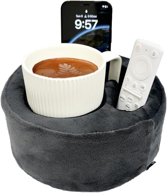 Couch Cup Holder Pillow, Sofa and Bed Organizer  for Drinks, Remotes, Phones (Gray)