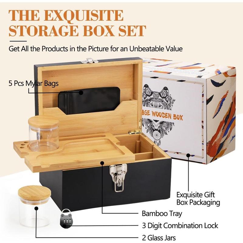 Large  Box with Combination Lock, Decorative Locking Box with Detachable Compartment Lockable Wooden Box for Home Removable Tray and Jars  Gifts for Men