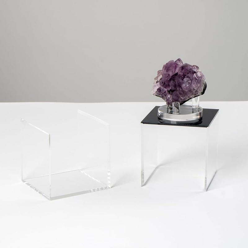 Clear Self-Assembly Acrylic Boxes for Display, Transparent Display Case with Black Base and Lid, Cube Countertop Storage Boxes Glass Case